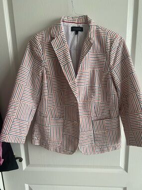Talbots Striped Patchwork Blazer in White, Orange, Blue
